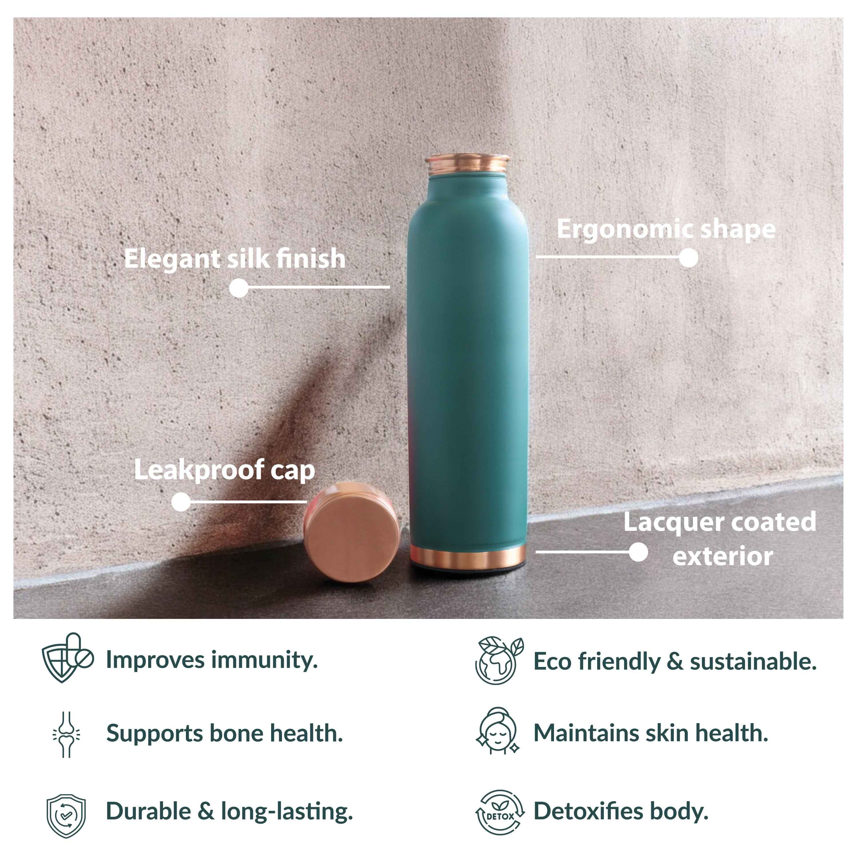 Personalized copper silk finish ergonomic water bottle green - 900 ML 175